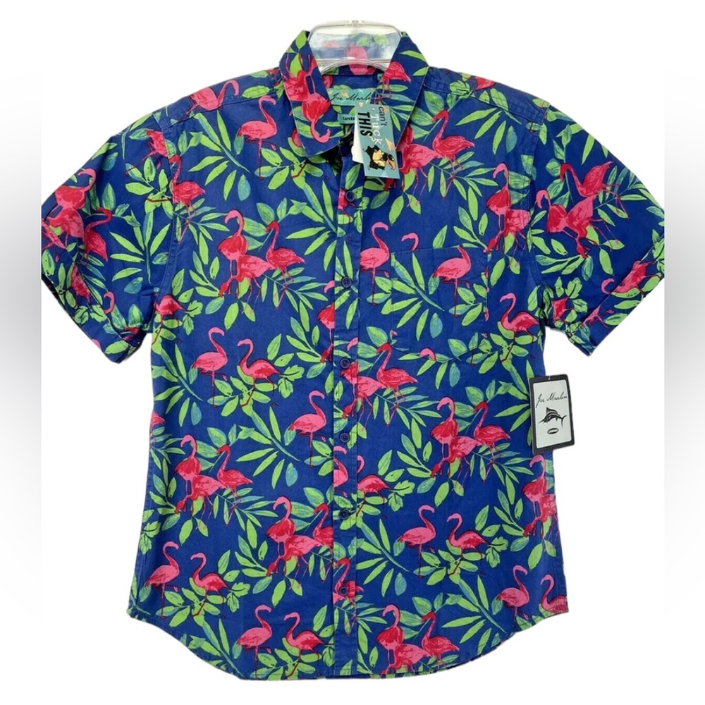 JOE Marlin Unwind Mens Sz‎ Medium Floral / Flamingo Hawaiian Shirt (Y3) NWTs